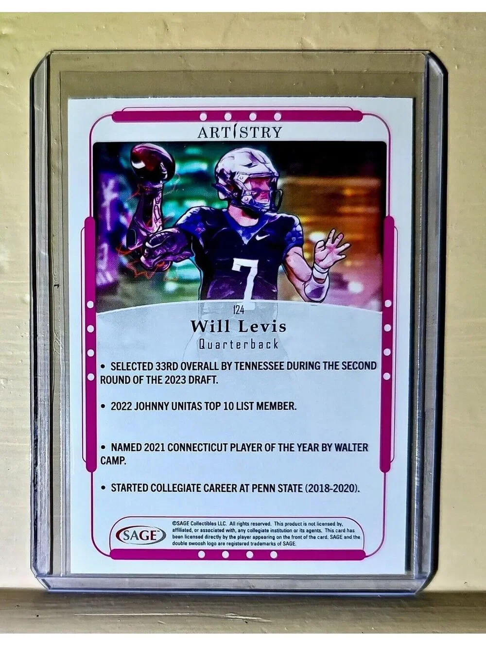 Will Levis 2023 SAGE NFL Artistry Football #124 Card